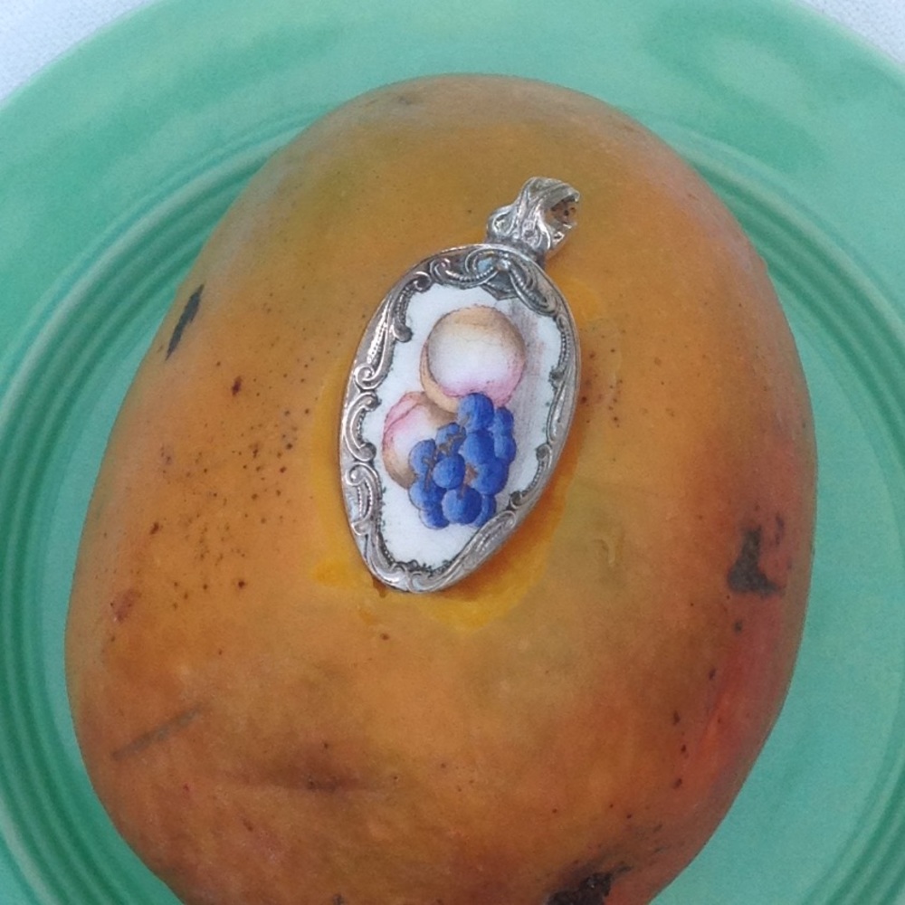 Spoon Pendant with enameled fruit